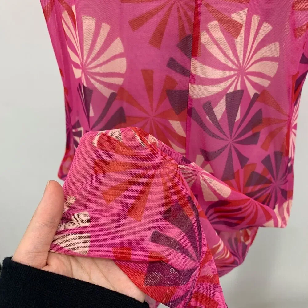 BCBGMaxazria Cover Up Womens M Medium Pink Multi Mesh Sleeveless Beach Tie Front